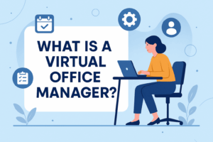 a blog post cover for an article discussing what a virtual officer manager is and does.